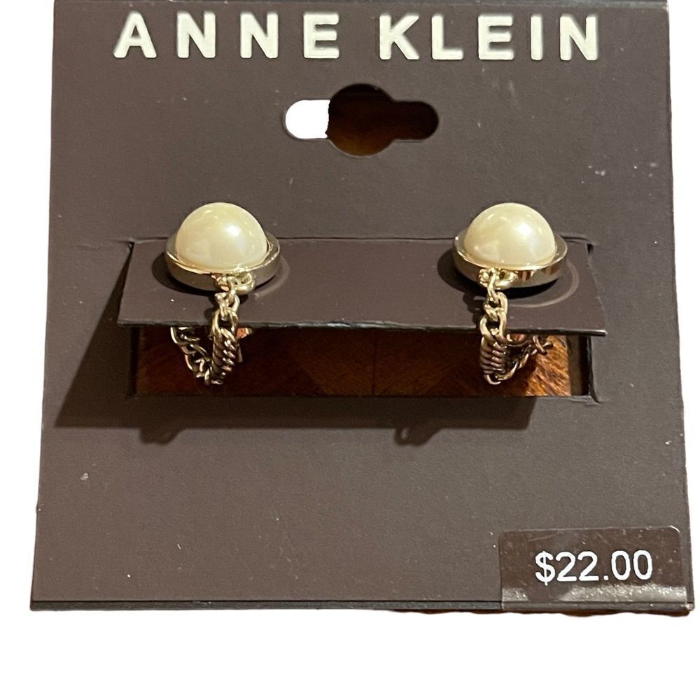 NWT Anne Klein gold tone faux pearl wisdom hoop earrings